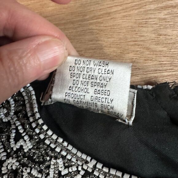 Stenay Silk Beaded Top Black Silver Short Sleeve Formal Evening Blouse M - Picture 4 of 6